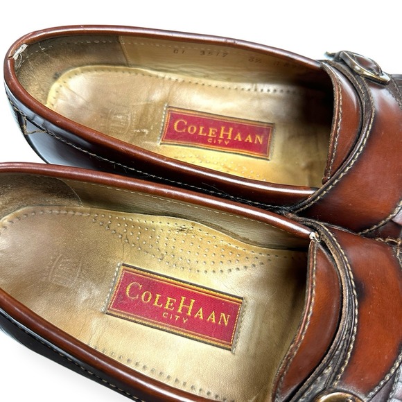 Cole Haan Loafers Mens 8.5 Shoes Kiltie Buckle Classic Brown Leather Dress Strap - Picture 9 of 13